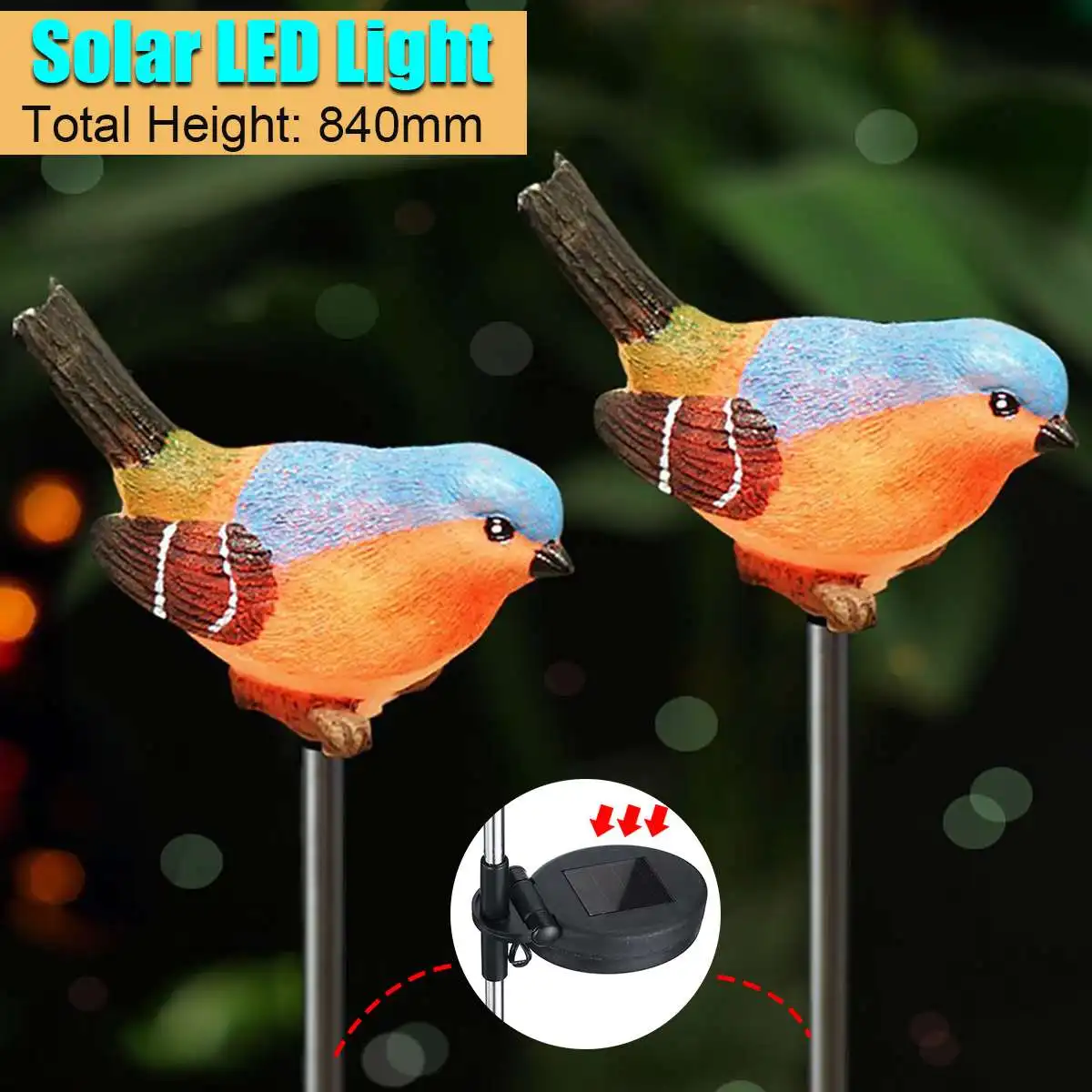 

2pcs Color-Changing LED Solar Power Bird Light Animal Lamp Patio Garden Yard Outdoor Decor Waterproof Eco-friendly Plastic