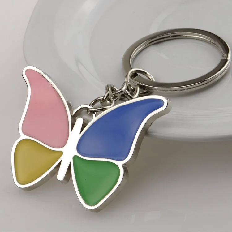 free shipping 100pcs/lot lovely zinc alloy colorful butterfly keychain favors for wedding bridal