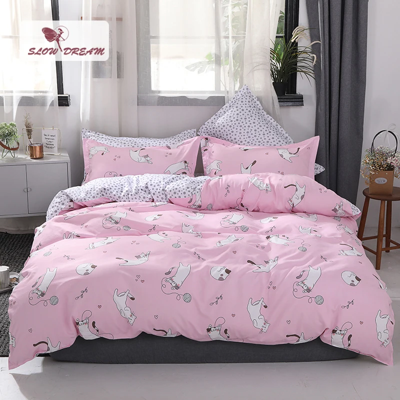 

SlowDream Pink Girl Gift Bedding Set Single Students Double Adult Queen King Size Duvet Cover Set Bed Linen Cartoon Bed Sheet