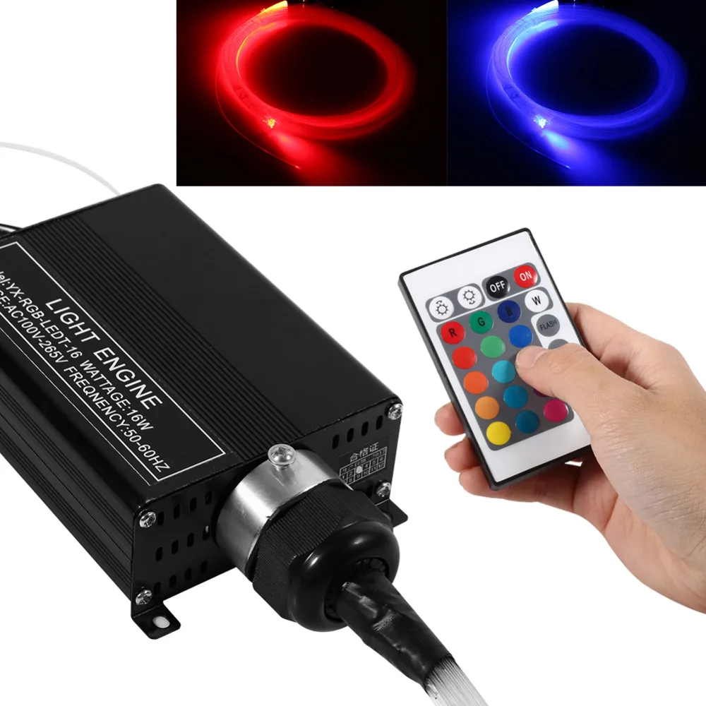 

16W RGBW LED Plastic Fiber Optic Ceiling Decor Kit Light Engine with Cables Remote Controller