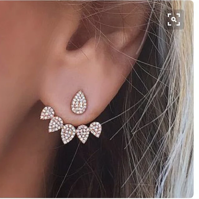 Korean Jewelry New Crystal Front Back Double Sided Stud Earrings For Korean Jewelry New Crystal Front Back Double Sided Stud Earrings For Women Fashion Ear Jacket Piercing