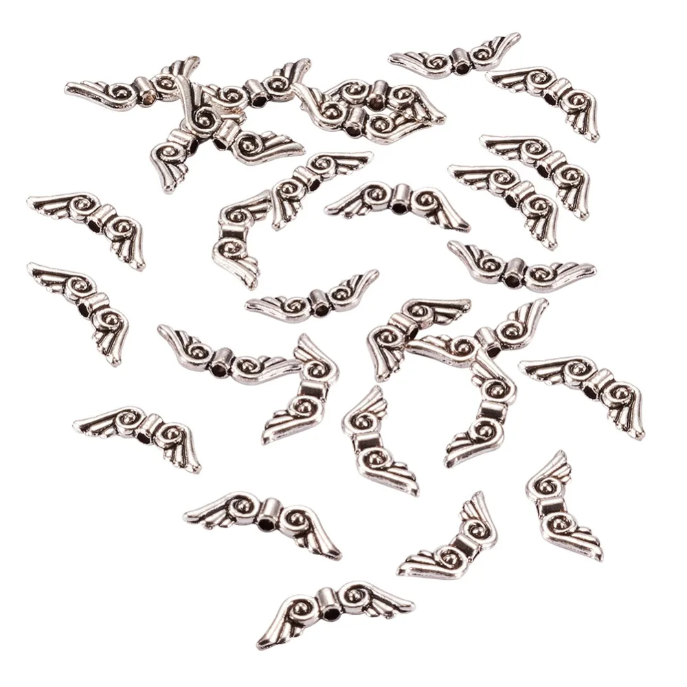 100pcs-Tibetan-Style-Alloy-Angel-Wing-Beads-Nickel-Free-Antique-Silver-5x15-5x2mm-Hole-1mm