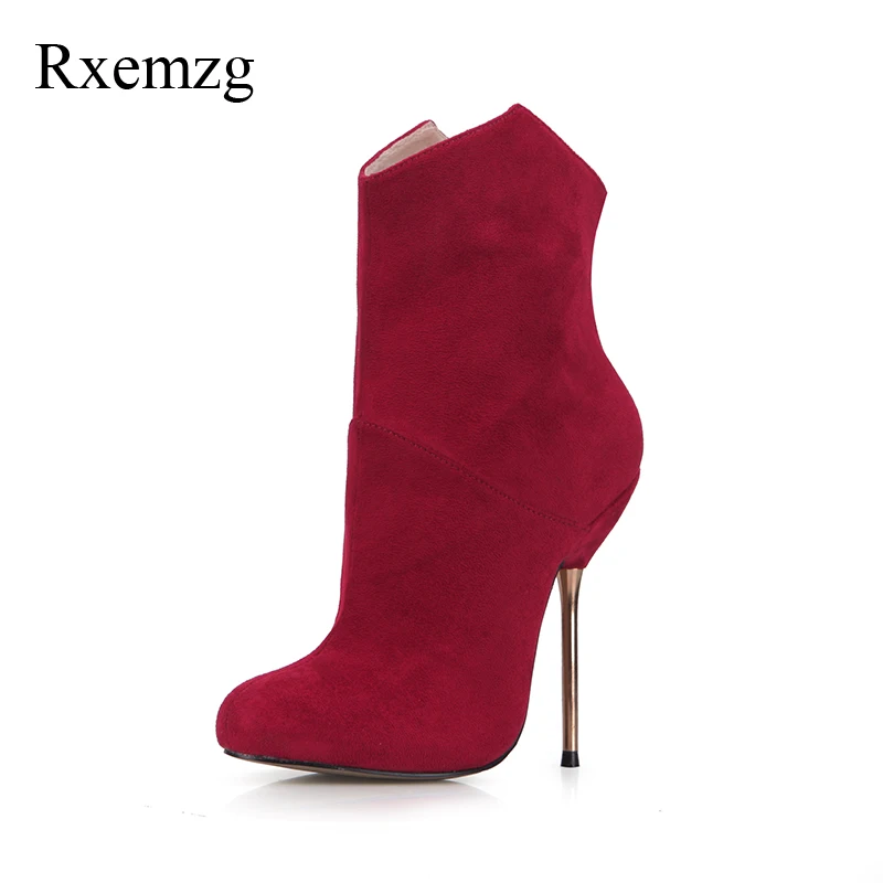 

Rxemzg round toe high heels ankle boots for women metal heels winter boots women shoes big size 43 fashion wedding party shoes
