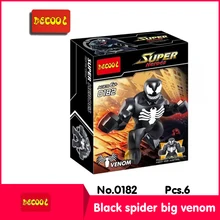 Decool 0182 6 Pcs Avenger Allianc Série veneno da aranha Preta grande Modelo de Construção Diamante Blocos Tijolos Definir Figura de Ação Brinquedos