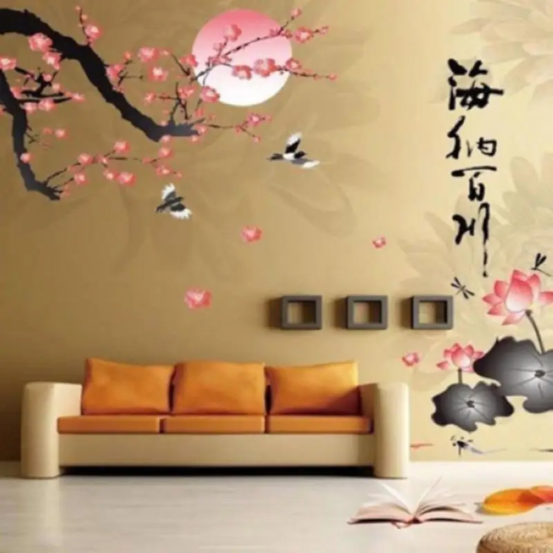 JX-LCLYL Removable Chinese Art DIY Blossom Lotus Flowers Art Decal Vinyl Wall Stickers