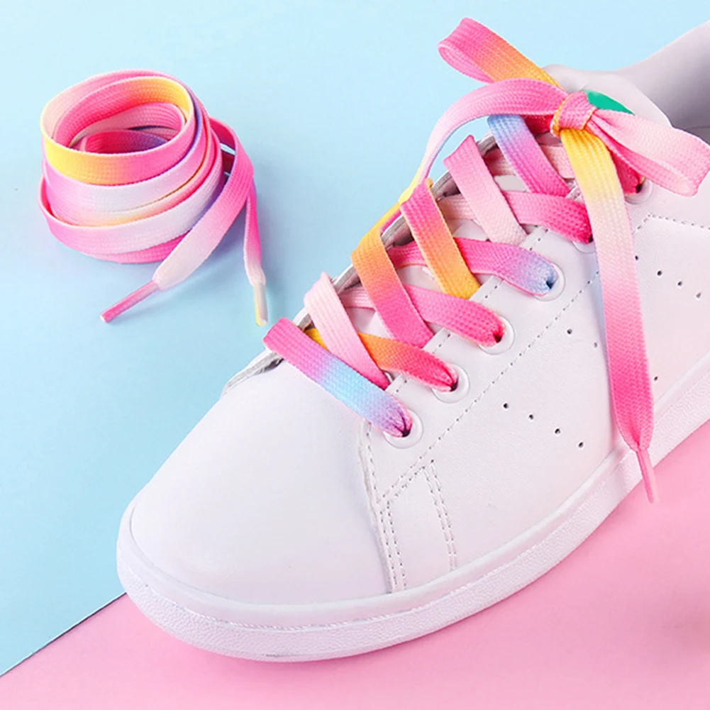 1 пара разноцветных шнурков радужные шнурки с градиентным принтом плоский ботинок Кружева Повседневные хроматические Цветные шнурки