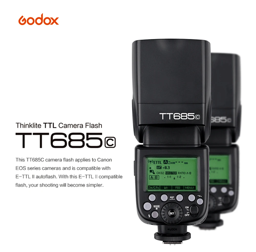 2x Godox TT685 TT685C 2,4G HSS 1/8000s E-TTL II Вспышка Speedlite+ X1T-C триггер+ 10x2500 мАч батарея для Canon EOS DSLR камер