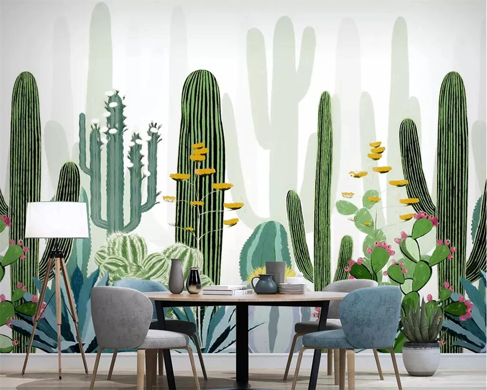 

beibehang Custom wallpaper hand-painted Nordic tropical plant cactus TV background wall living room bedroom mural 3d wallpaper