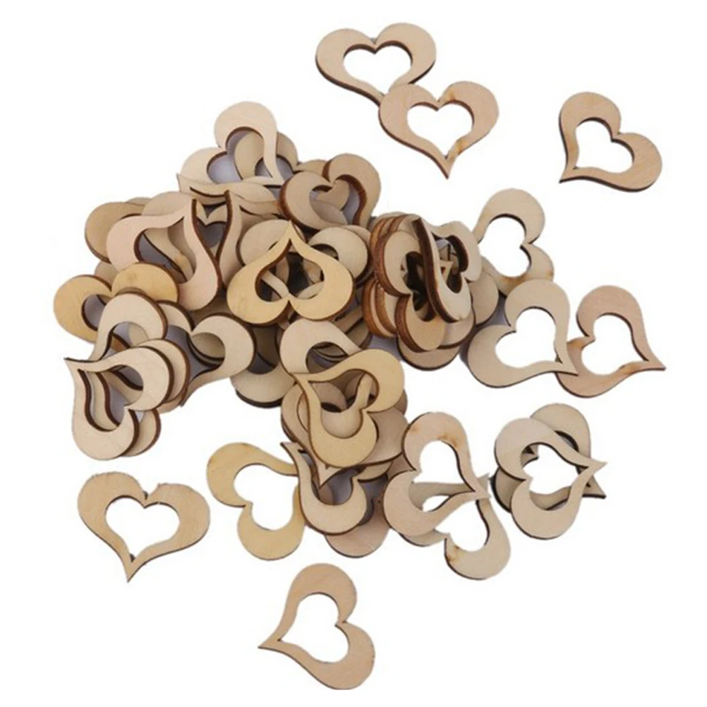 

50pcs Natural Wood Hollow Heart Confetti Embellishments Shabby Chic Wedding Crafts Toppers Chips Scrapbooking
