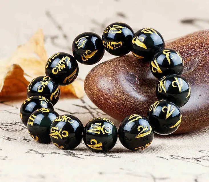 

New 12mm Pure natural Tibetan obsidian bracelet / men bracelet / birthday gift stone