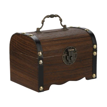 

NICEXMAS Wooden Treasure Box Creative Wooden Piggy Bank Safe Handmade Wood Carving Money Box Savings with Lock Small Size