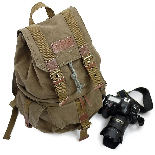 Vintage Canvas Casual pocket leather DSLR SLR Camera laptop Bag