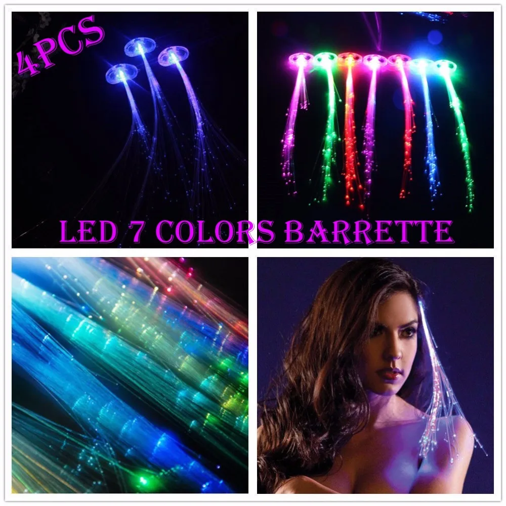 

4pcs Light up Hair Clip Extension LED Flashing Fiber Braid Barrette for Party Festival Toy
