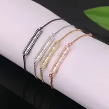 Стиль 10 шт. Micro Pave CZ Кристалл Длинный Прямоугольник Бар Шарм Регулируемая цепь макраме браслет для женщин