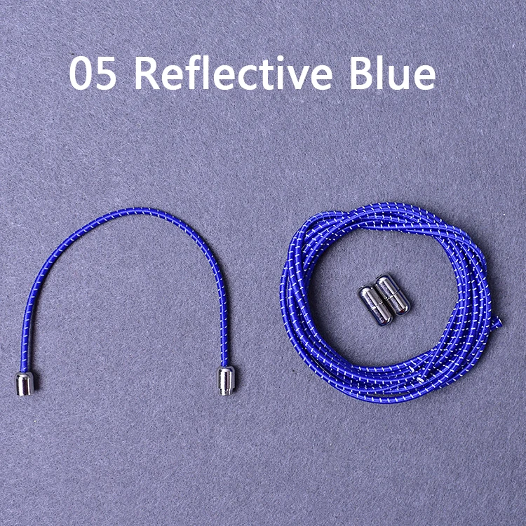 High Quality Lazy Shoelaces Locking Buckle Reflective Metal Capsule No Tie Elastic Shoe Laces Kids Adult Round Shoe Laces 100cm - Цвет: 05 Blue