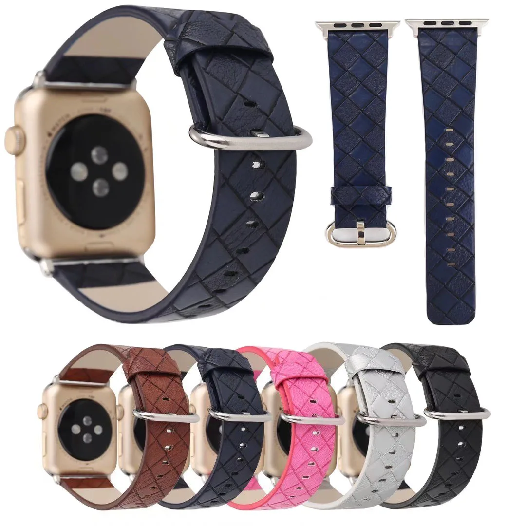 Luxury Striped Genuine Leather Strap for Apple Watch Band