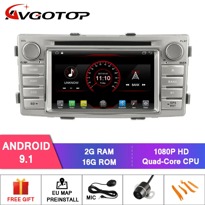 

AVGOTOP Android 9 WINCE Bluetooth GPS Car Radio DVD Player For TOYOTA HILUX 2012 2G 16G MP3 MP4 Vehicle Multimedia