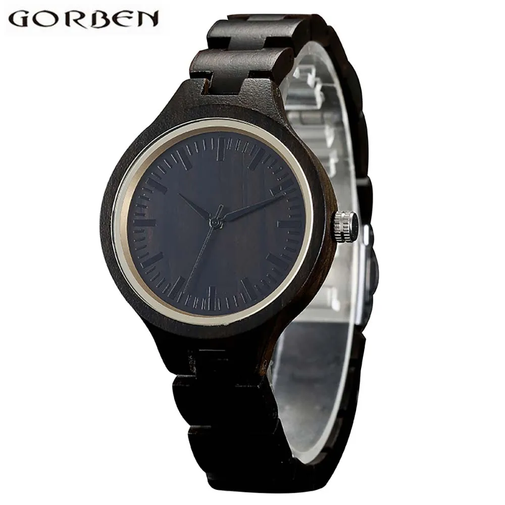 

Vintage Wooden Case Black Wood Watch For Women Fashion Wooden Band Bracelet Clasp Quartz Ladies Watches Analog