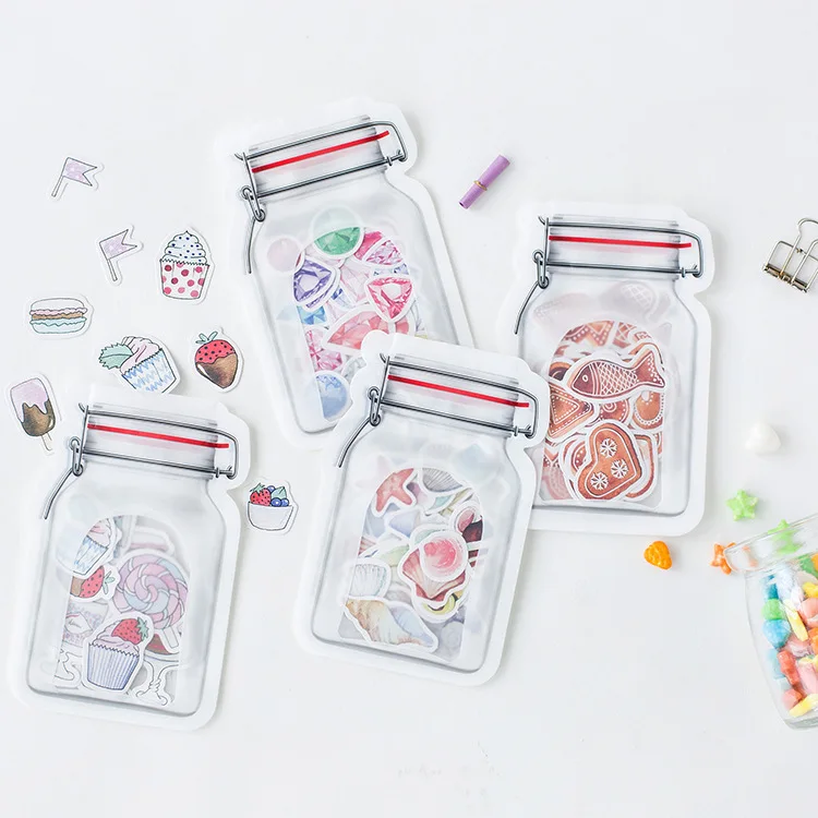 

40 Pcs/Set PVC Stickers Creative Cartoon DIY Stationery Scrapbooking Diary Notebook Kawaii Mason Bottle Sticker Pack Cake/Shells