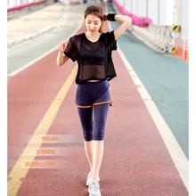 Женский костюм для бега, йоги, 3 шт., Спортивная футболка+ бюстгальтер+ 3/4 штаны, женский спортивный комплект для бега