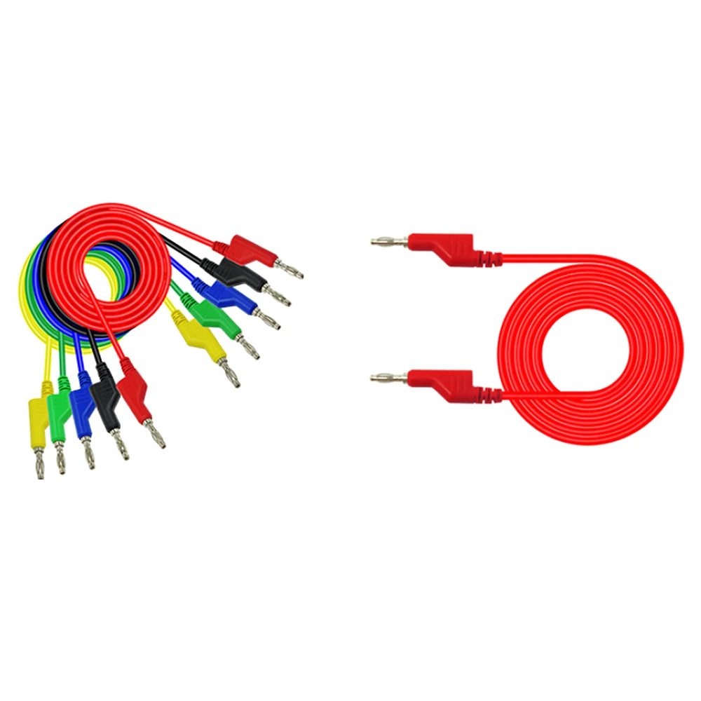 

New 5pcs Double Ended Stackable Silicone 4mm Stackable Banana Plug Male To Crocodile Alligator Clip Test Probe Lead Wire Cable