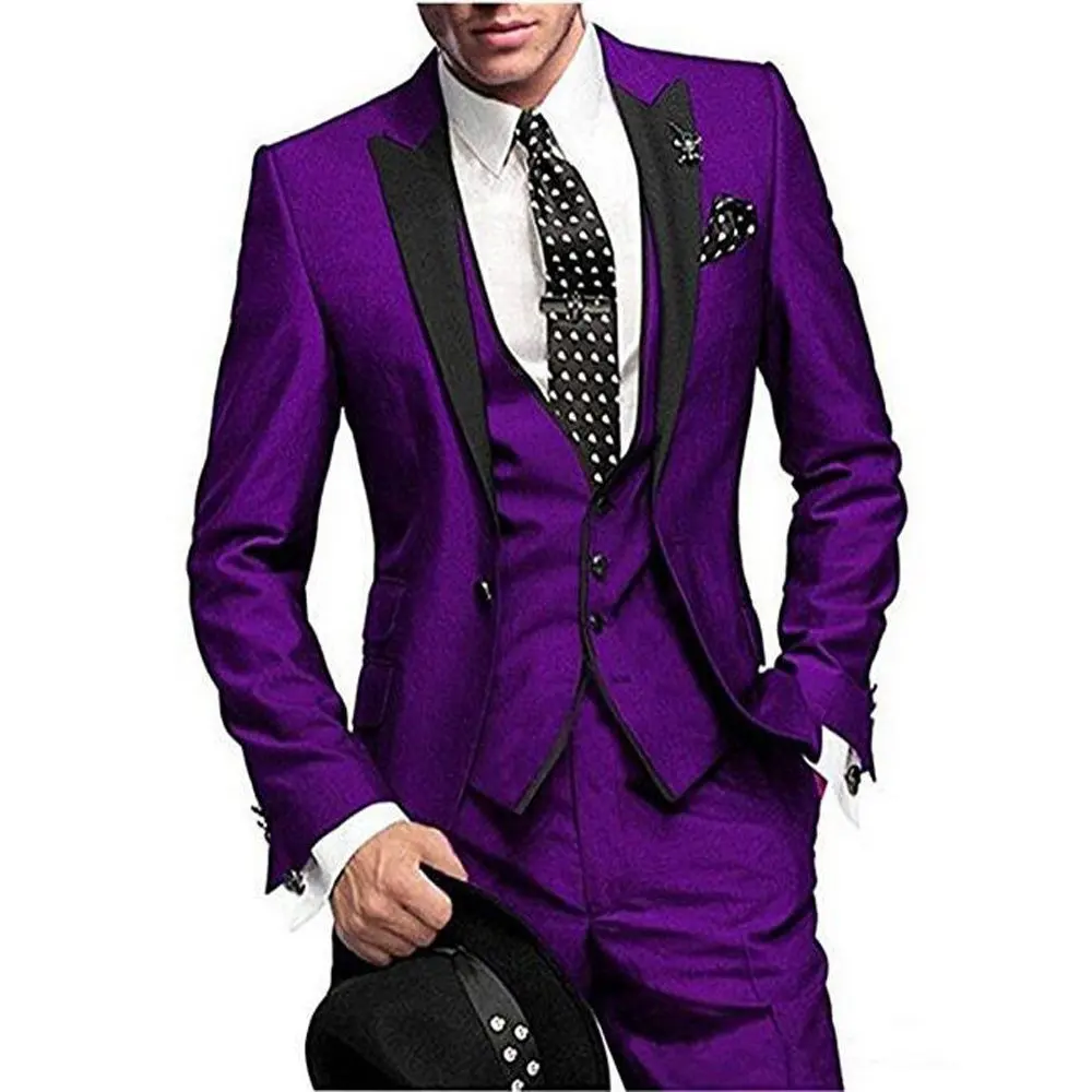 Men's Suit Slim Fit 3 Pieces Burgundy Tuxedo Gentle-Mens Wedding ...