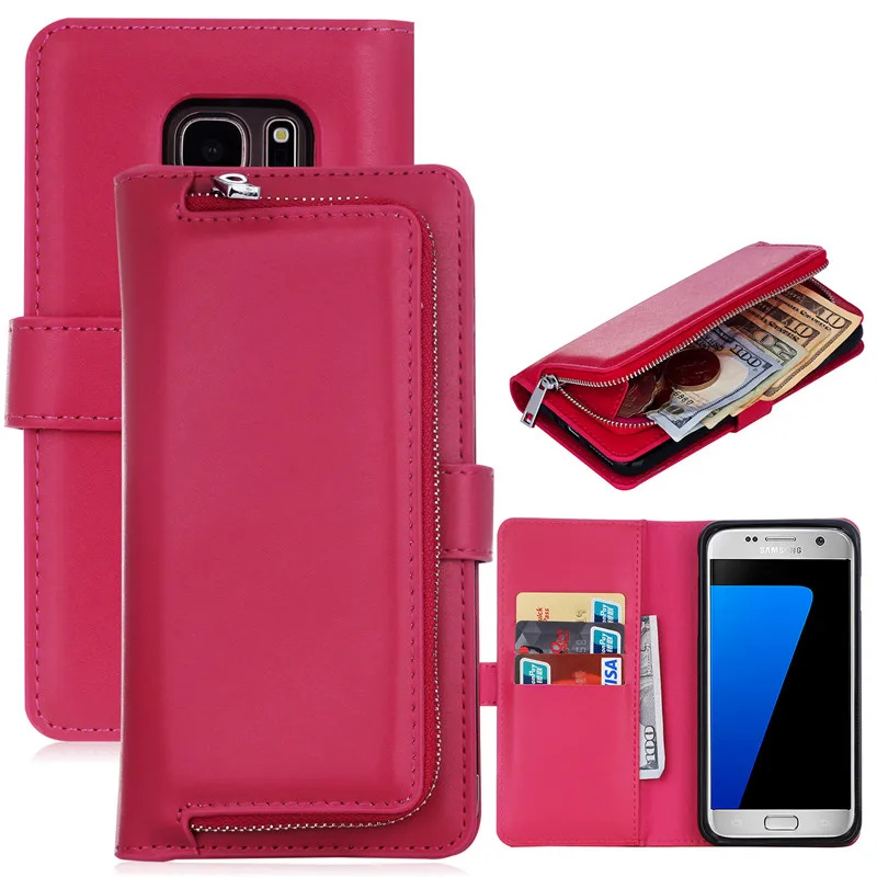 Кошелек на молнии, чехол для телефона samsung Galaxy S9 S8 Plus S7 S6 edge, кожаный магнитный чехол-книжка для samsung S6 S5 Note 9 8, чехол - Цвет: Розовый