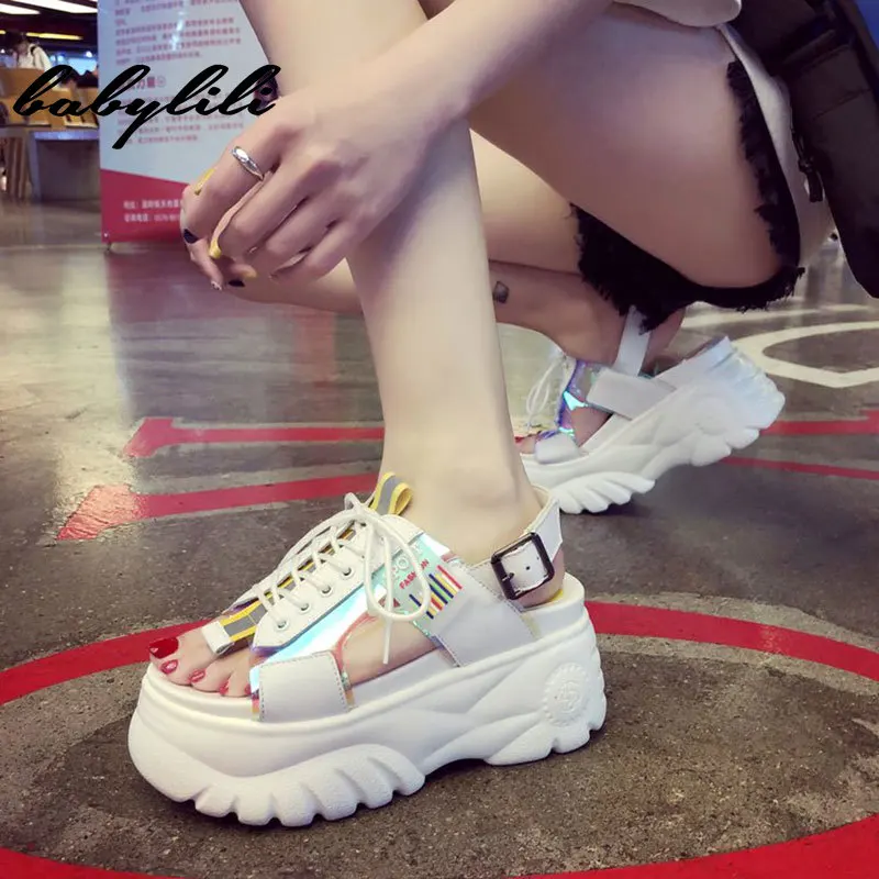 

Glitter Sandals Woman 2019 Summer Platform Wedges Cute Sandals Ladies Shoes Thick Heel Woman's Peep Toe Sandal Sneaker Shoe