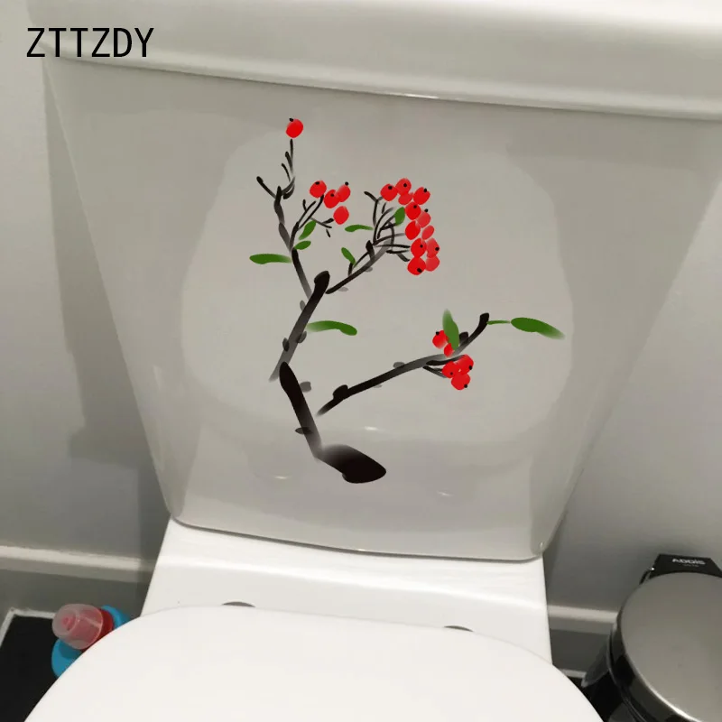 ZTTZDY 22*21CM Ink Green Leaf Red Fruit Home Wall Sticker Decor Personality Toilet Decal T2-0505 | Дом и сад