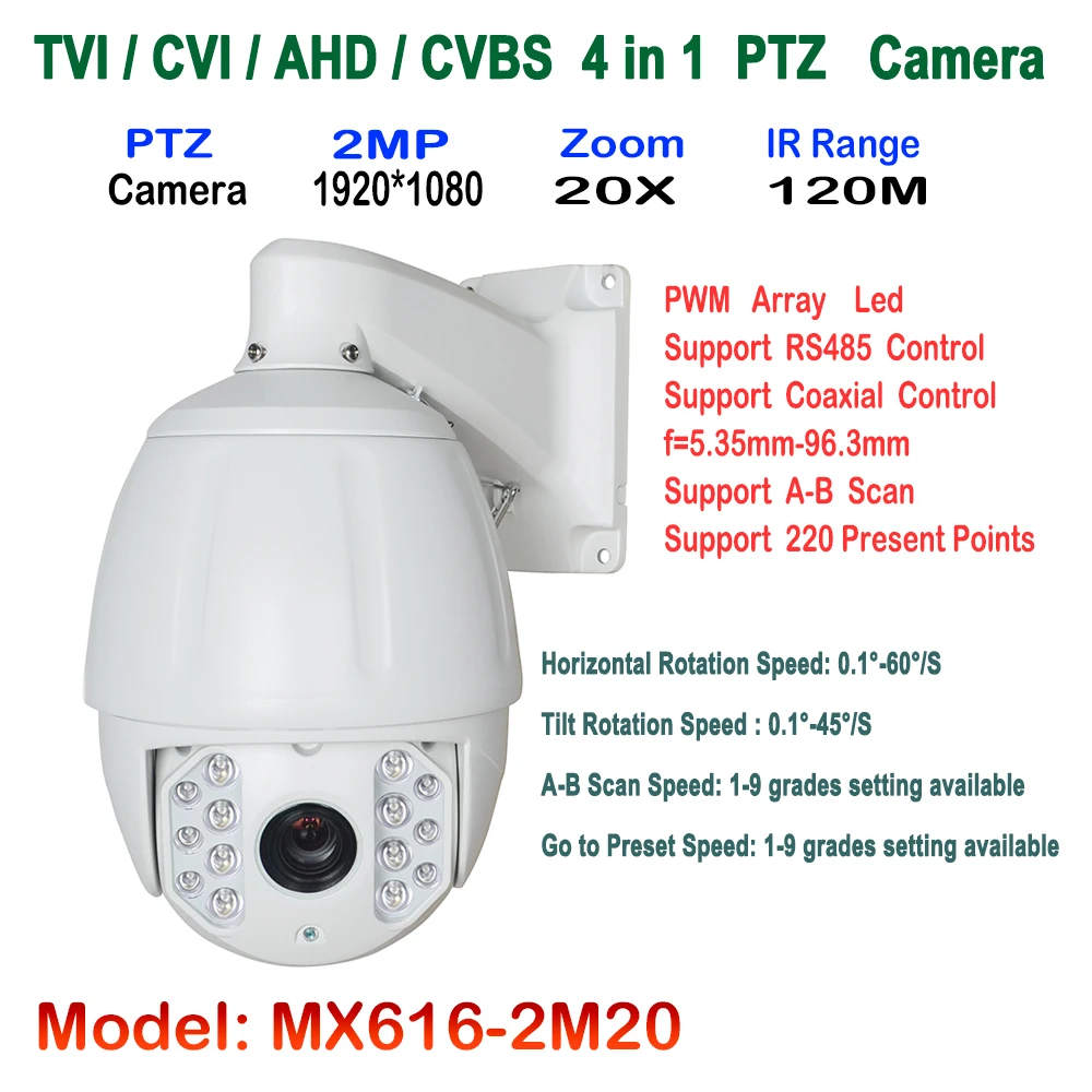 7 Inch 4 In 1 AHD CVI TVI CVBS PTZ Camera 1 3 SONY 323 CMOS
