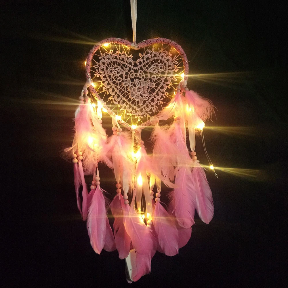 Подвесной светодиодный светильник в форме пера в форме сердца, Ловец снов, домашний подвесной светильник