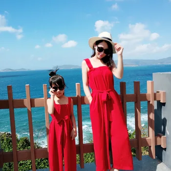 

Family Matching Outfits 2019 Summer Striped Mother and Daughter Clothes Mom Off-shoulder Ruffle Long Jumpsuit Kids Girls Dresses