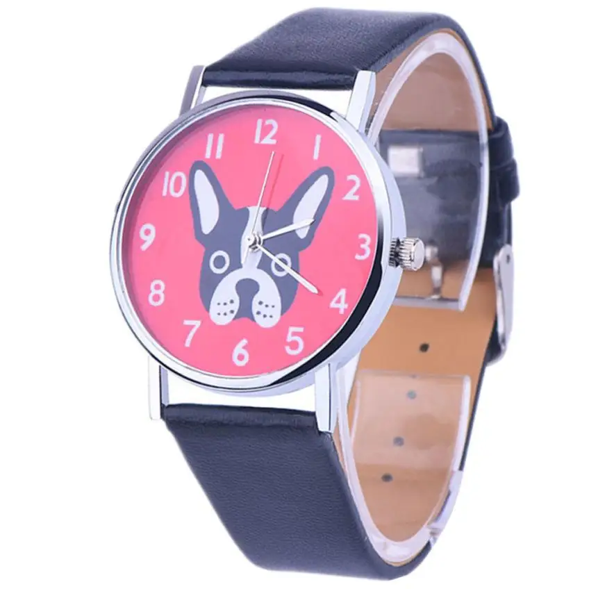 Женская Мода милая собака часы дамы кожаный ремешок Аналоговый сплав кварцевые студенческие наручные часы для девочек montre femme# D