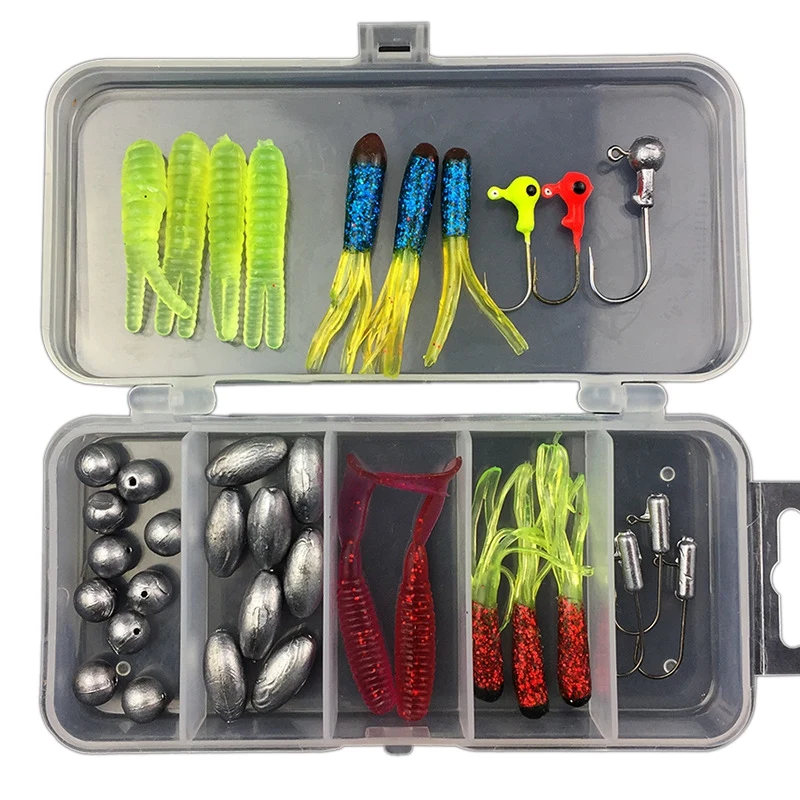 

Lead Hook Soft Bait Set 37 Piece Lure Combination Soft Two-Tailed Squid Hook Set Artificial Fishing Bait