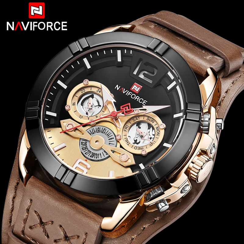 

NAVIFORCE Mens Watches Top Brand Luxury Men Watch Leather Waterproof Luminous Fashion Sport Watch Men Male Clock Man Wristwatch