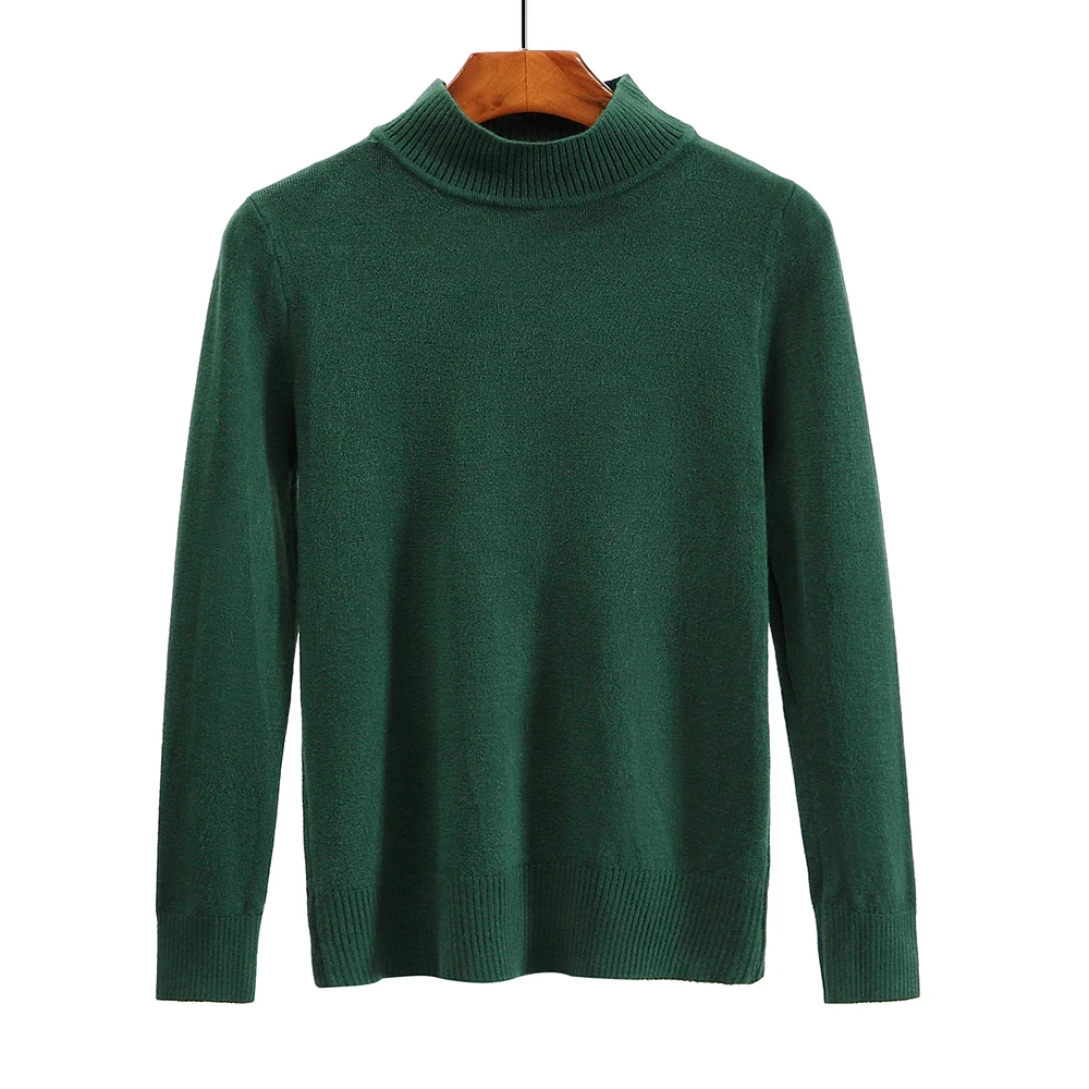 Autumn sweaters Fashion dark green woman turtleneck