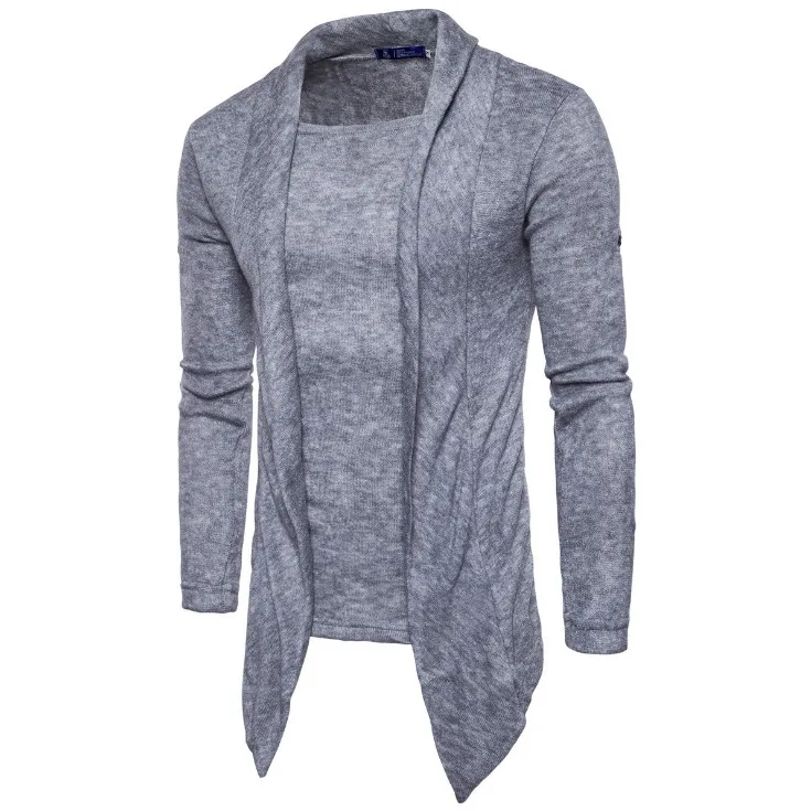 Европа и Америка Поддельные 2 шт. трикотаж индивидуальный сплошной цвет трикотажные пуловеры для мужчин модные свитера для мужчин размер США S-XXL - Цвет: Серый