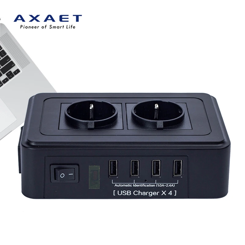 

AXAET EHUA Smart Electrical Socket Power Strip EU Plug Extension Switch Adapter 2 Outlet 4 USB Charger 1.8M Power Cord 250V 10A