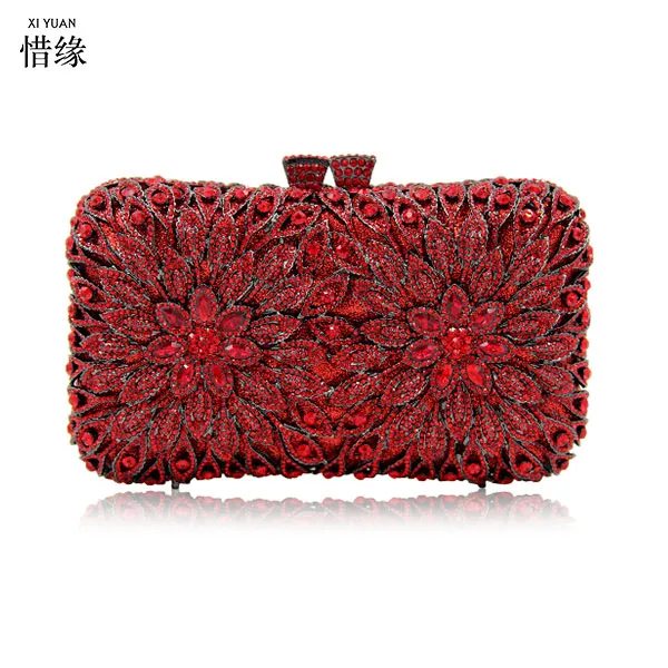 red and silver clutch bag