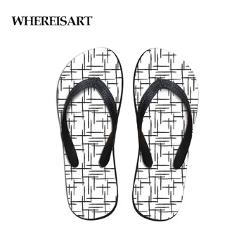 

WHEREISART Simple Design Geometric Pattern Men's Flip Flops Beach Shoes Outside Sandals Flops Sandals Man Summer Daily Wear Flop