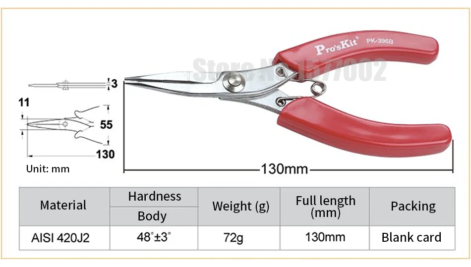 Pro'skit 1PK-396B длинноносые плоскогубцы из нержавеющей стали с зубами Острогубцы диагональю 5 дюймов с круглым носком 130 мм