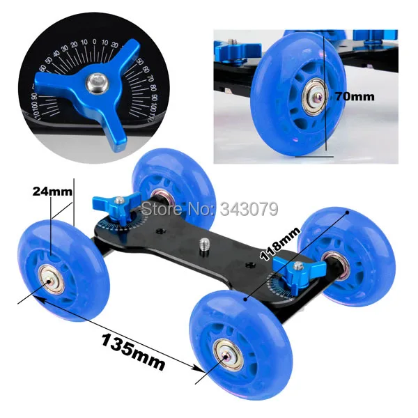 

DSLR Truck Skater Wheel Table Top Compact Dolly Slider Kit For Video Camera Blue