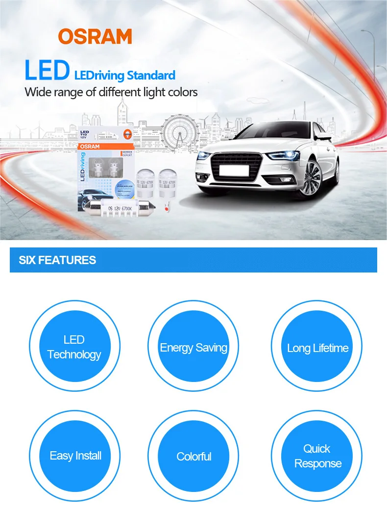 OSRAM T10 LED 2880SW 6700K W5W LEDriving Standard Sky White AutoSide Marker Bulb