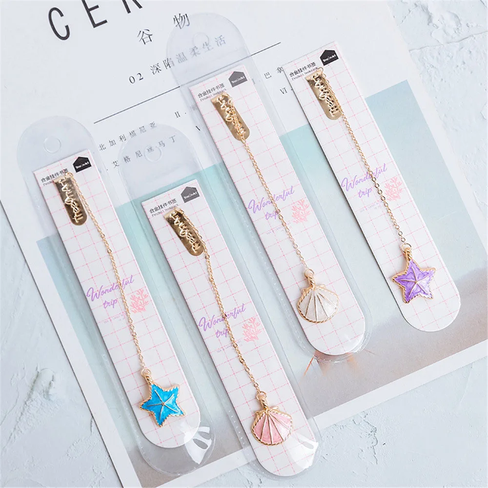 

1pc Shell Pendant Bookmark Metal Book Labels Kawaii Teacher Gift Stationery Dairy Notebook Planner Binder Clips Reading Supplies