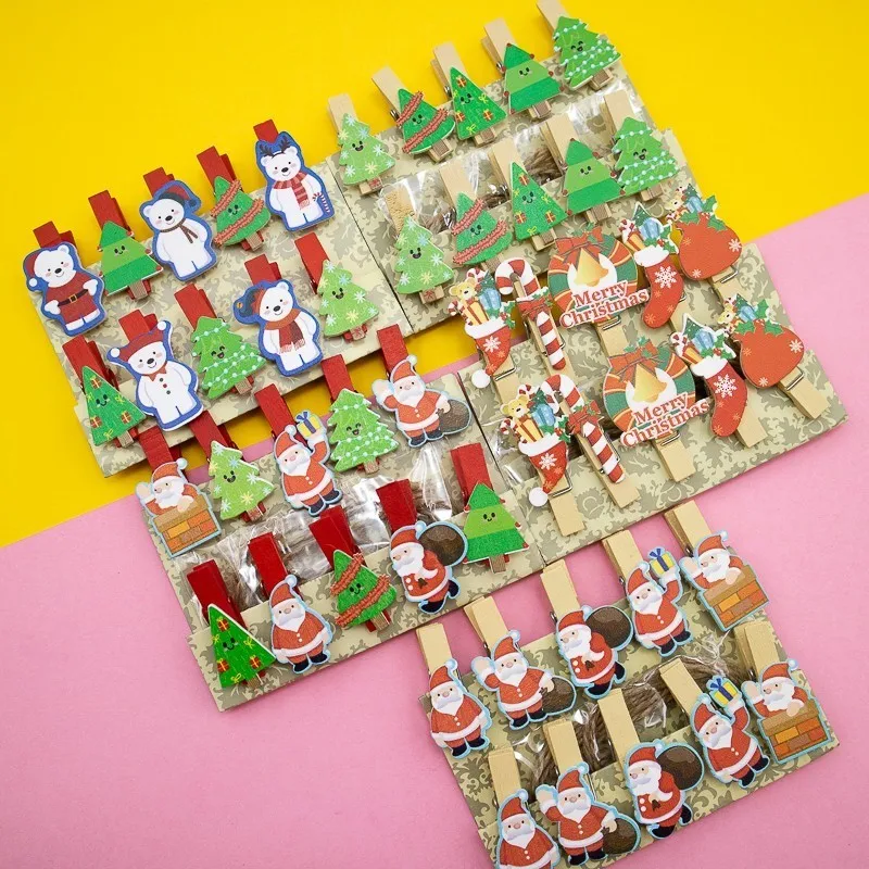 Рождественские серии деревянный зажим для каната папка офисные Канцелярские и школьные принадлежности 10 шт./пакет