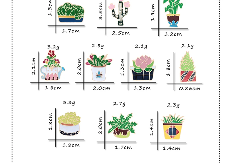 10 видов стилей Милые комнатные растения шпильки сочные кактус Броши Цветы значки, одежд штырь отворотом завод, ювелирное изделие в подарок для Для женщин и девочек