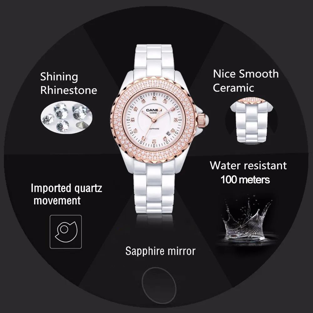 Mujer Reloj CASIMA Роскошные Брендовые женские часы модные повседневные Элегантные керамические белые кварцевые наручные часы женские Montre Femme