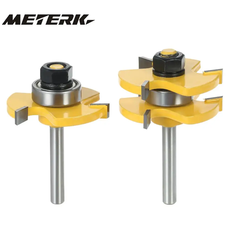 

2PCS 3/4" Stock 1/4" Shank Tongue & Groove Router Bit Set 3 Teeth T-shape Wood Milling Cutter For Woodworking Tools