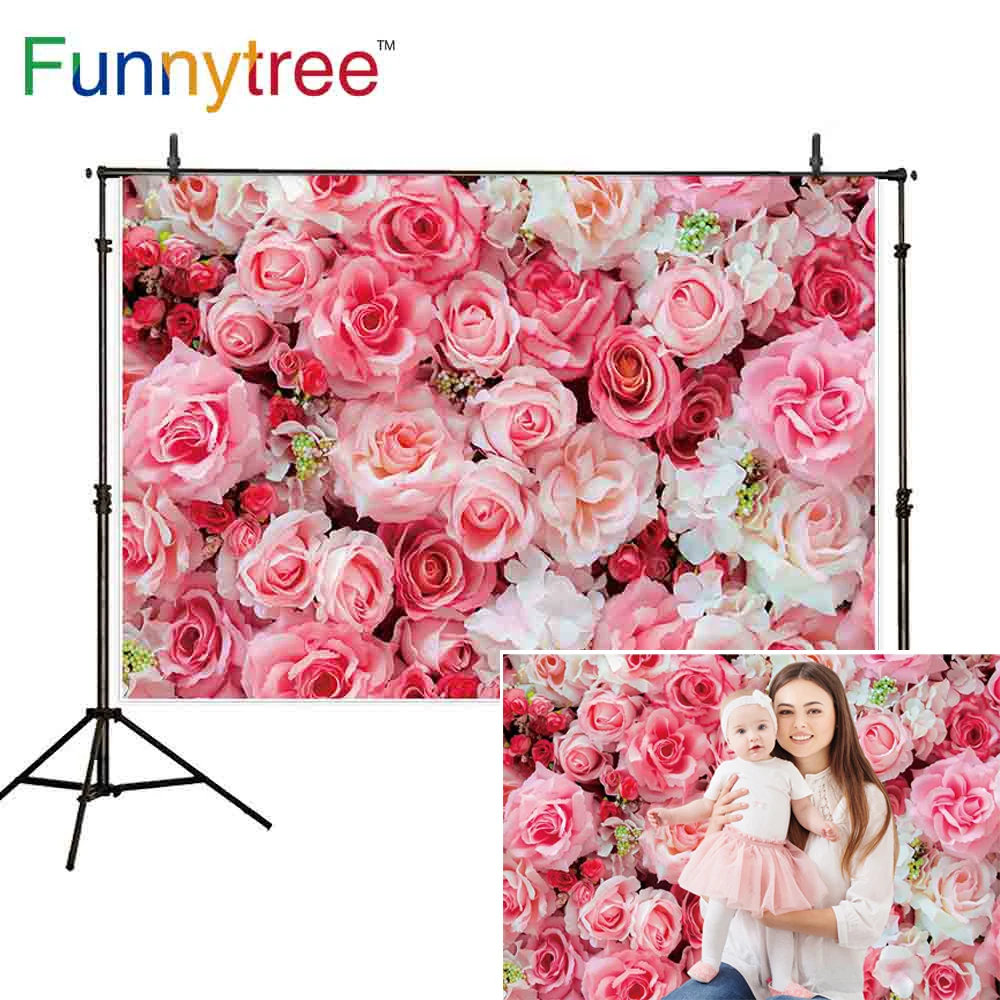 Фоны для фотосъемки Funnytree синие белые розовые 3D цветы розы фотосессия свадебные