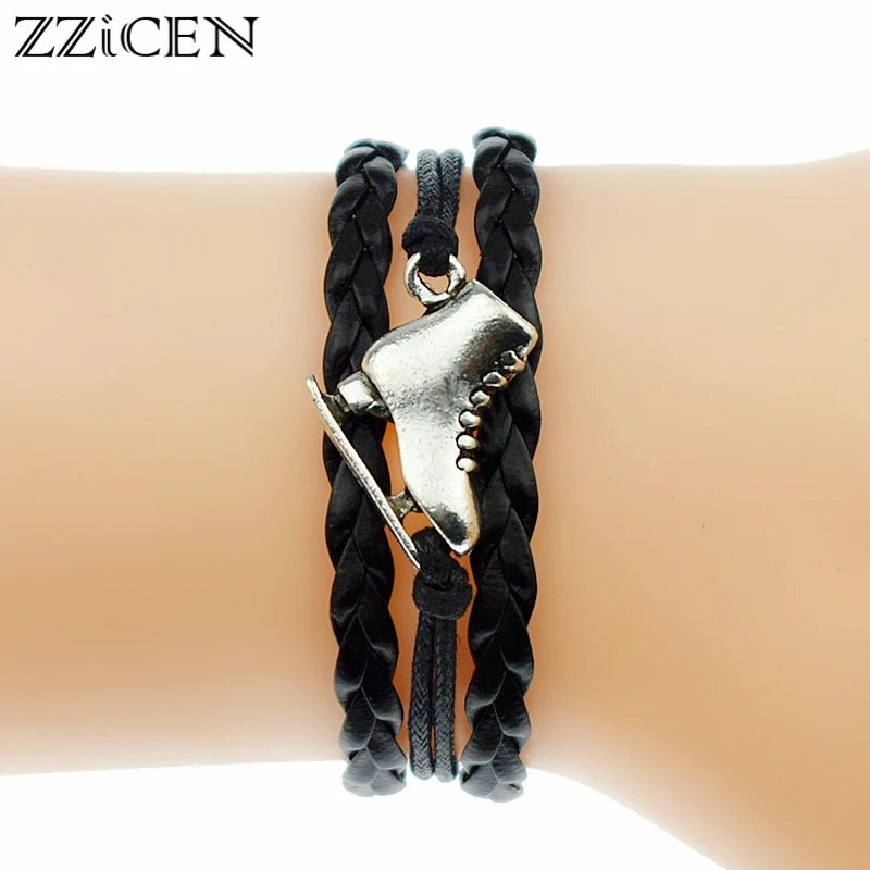 5 Colors New Hot Antique Skate Figure Skating Shoes Charm Friendship Gifts Leather Bracelets for Women Ice Skates Jewelry